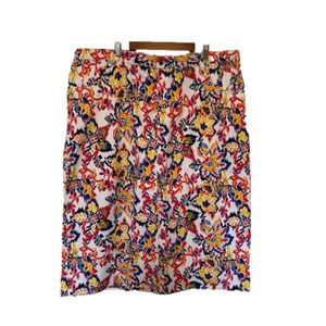 Jessica London Women's 26W Colorful Rainbow Floral BOHO Festival Denim Skirt